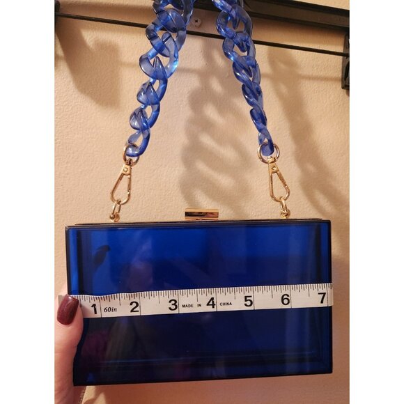 Acrylic Clear Blue Box Purse - Picture 5 of 6